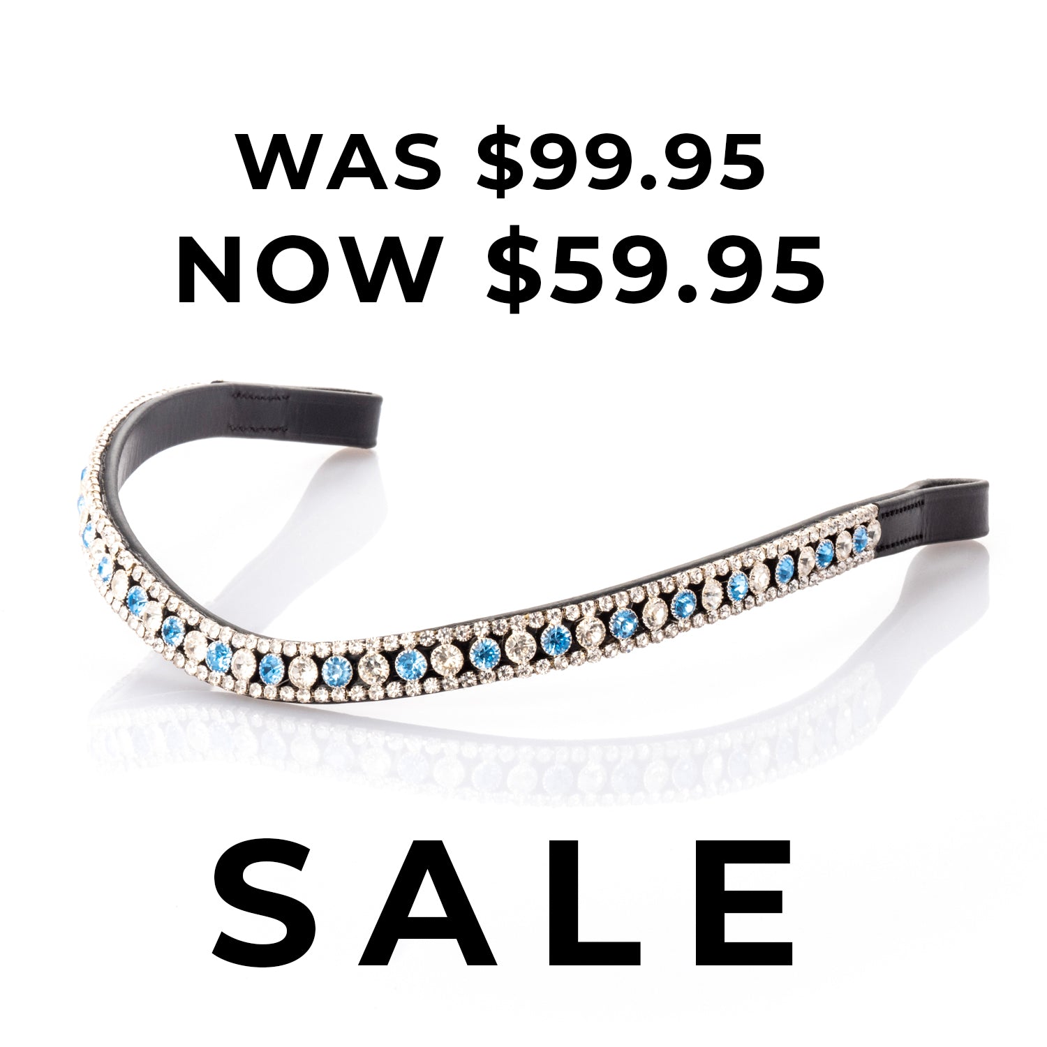 Sky Blue and Clear Crystal Thin Wave Browband - Black