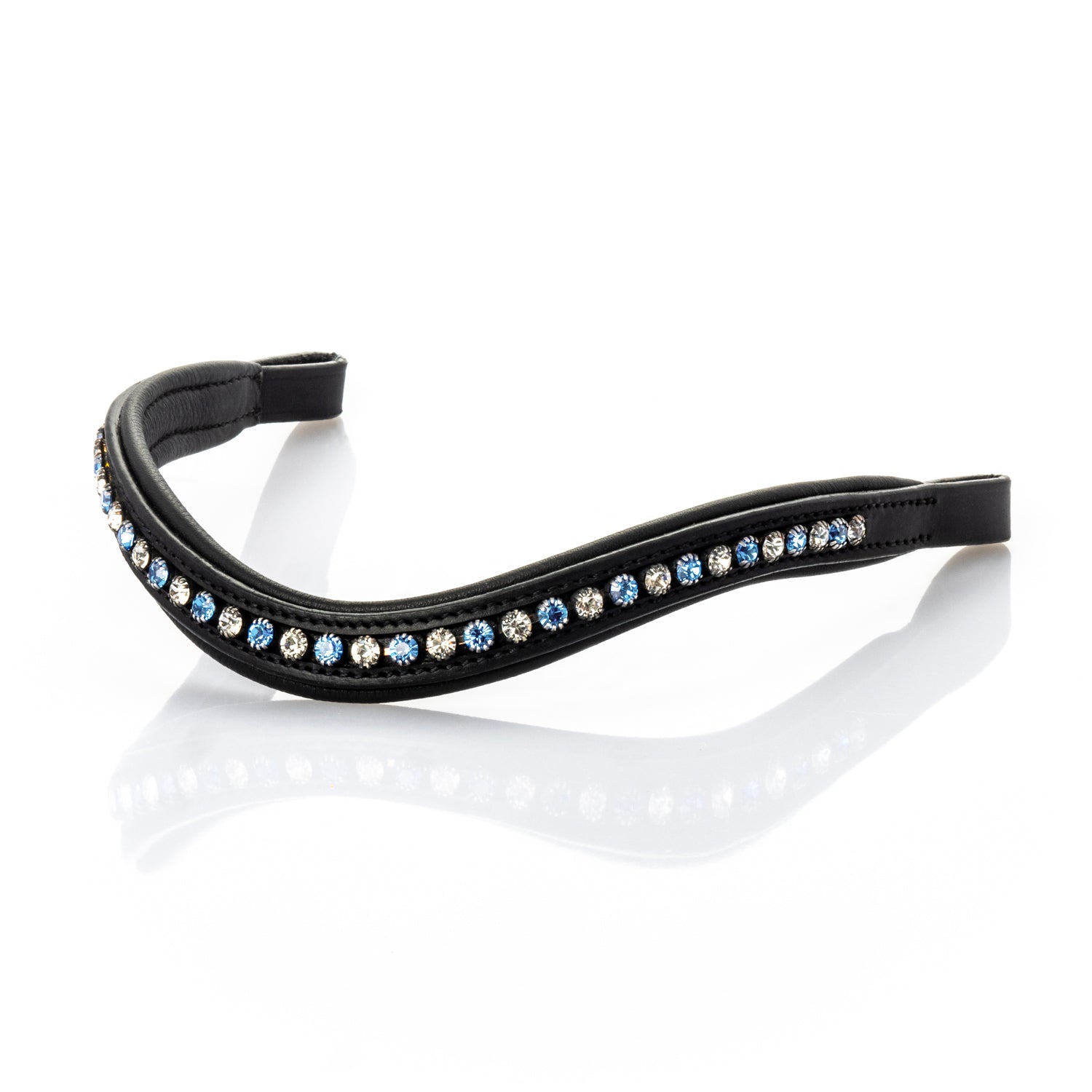 Sky Blue and Clear Crystal Wave Gel Browband - Black
