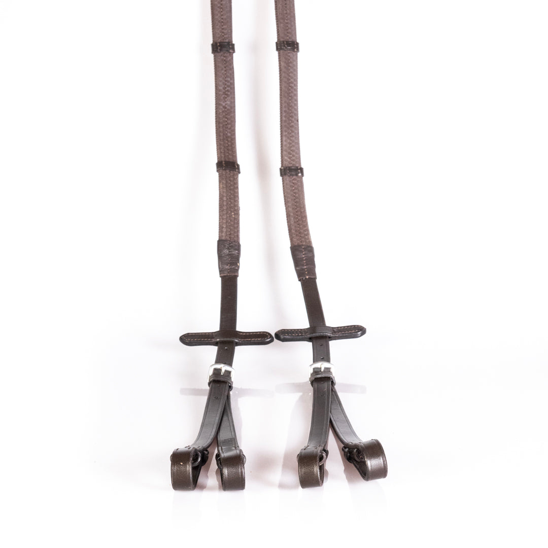 Pelham Rubber Grip Reins - Havana
