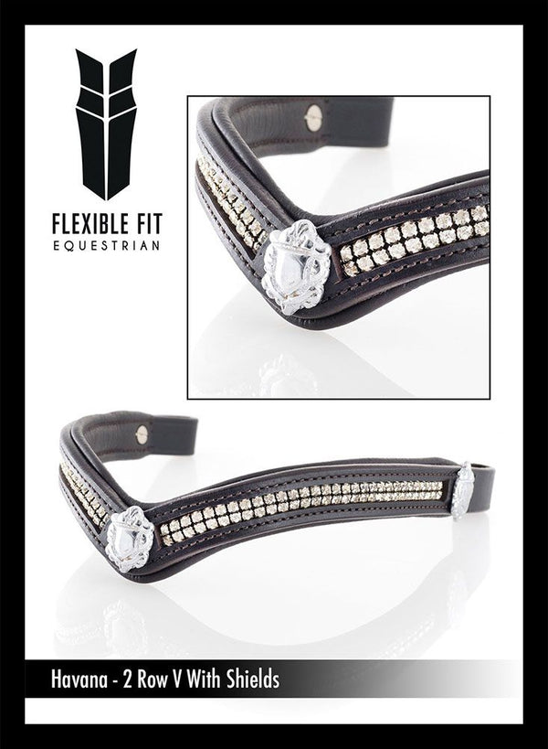 OVERSIZE HAVANA - 2 ROW CRYSTAL V WITH SHIELDS BROWBAND