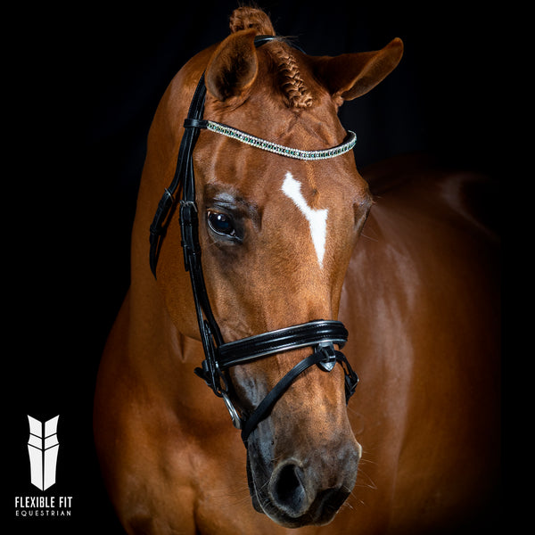 Emerald Green and Clear Crystal Thin Wave Browband - Black
