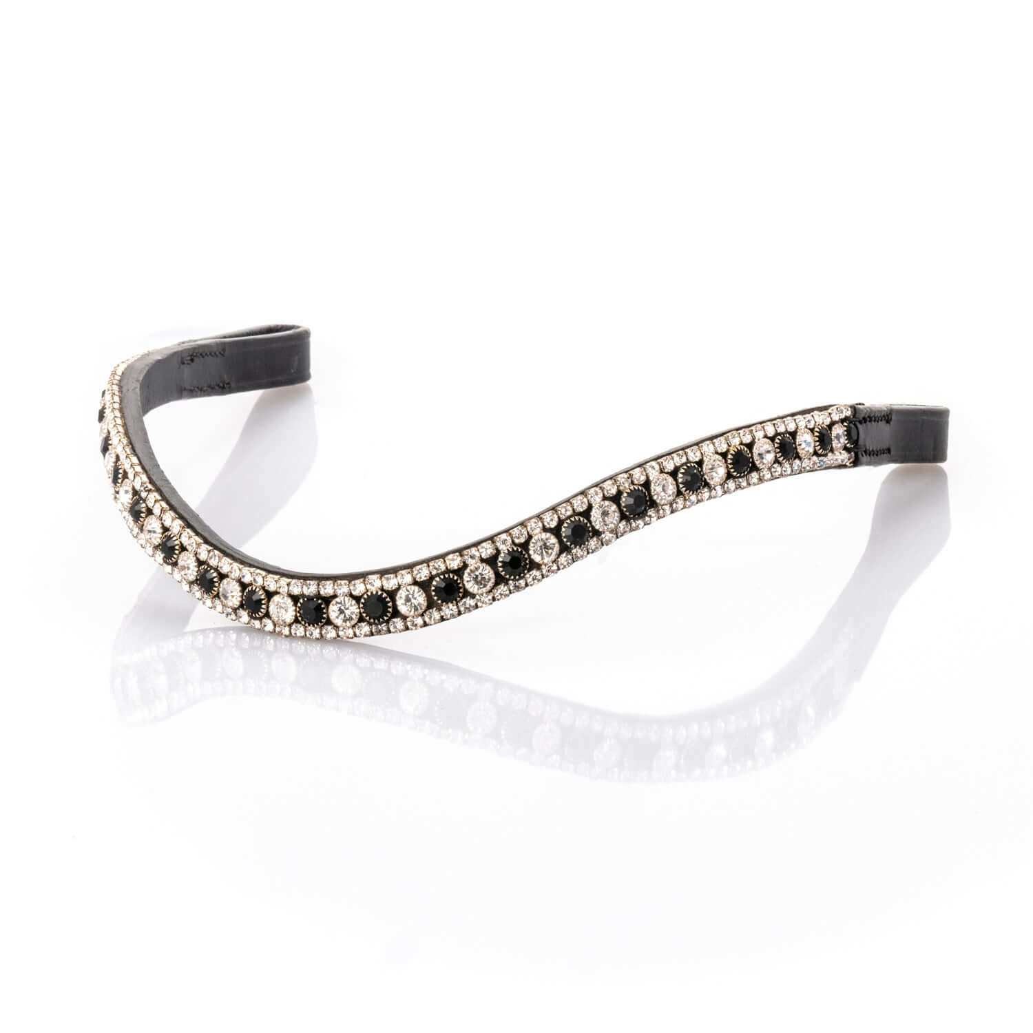Gel padded black bridle without noseband and Austrian crystal browband