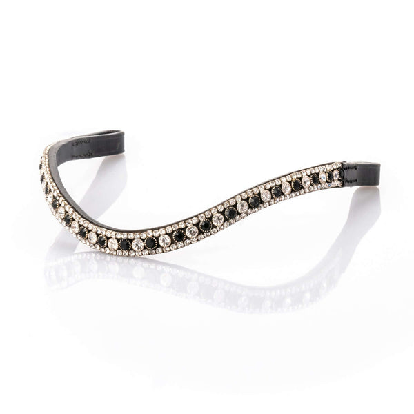 Gel padded black bridle without noseband and Austrian crystal browband