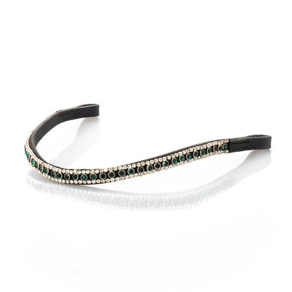 Emerald Green and Clear Crystal Thin Wave Browband - Black