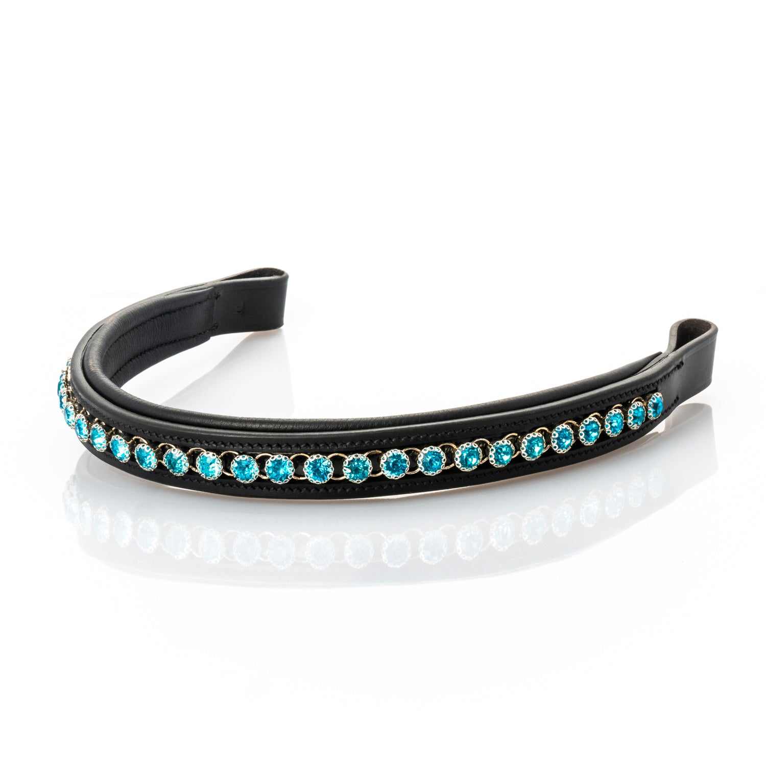 Turquoise Crystal Chain Straight Gel Browband - Black