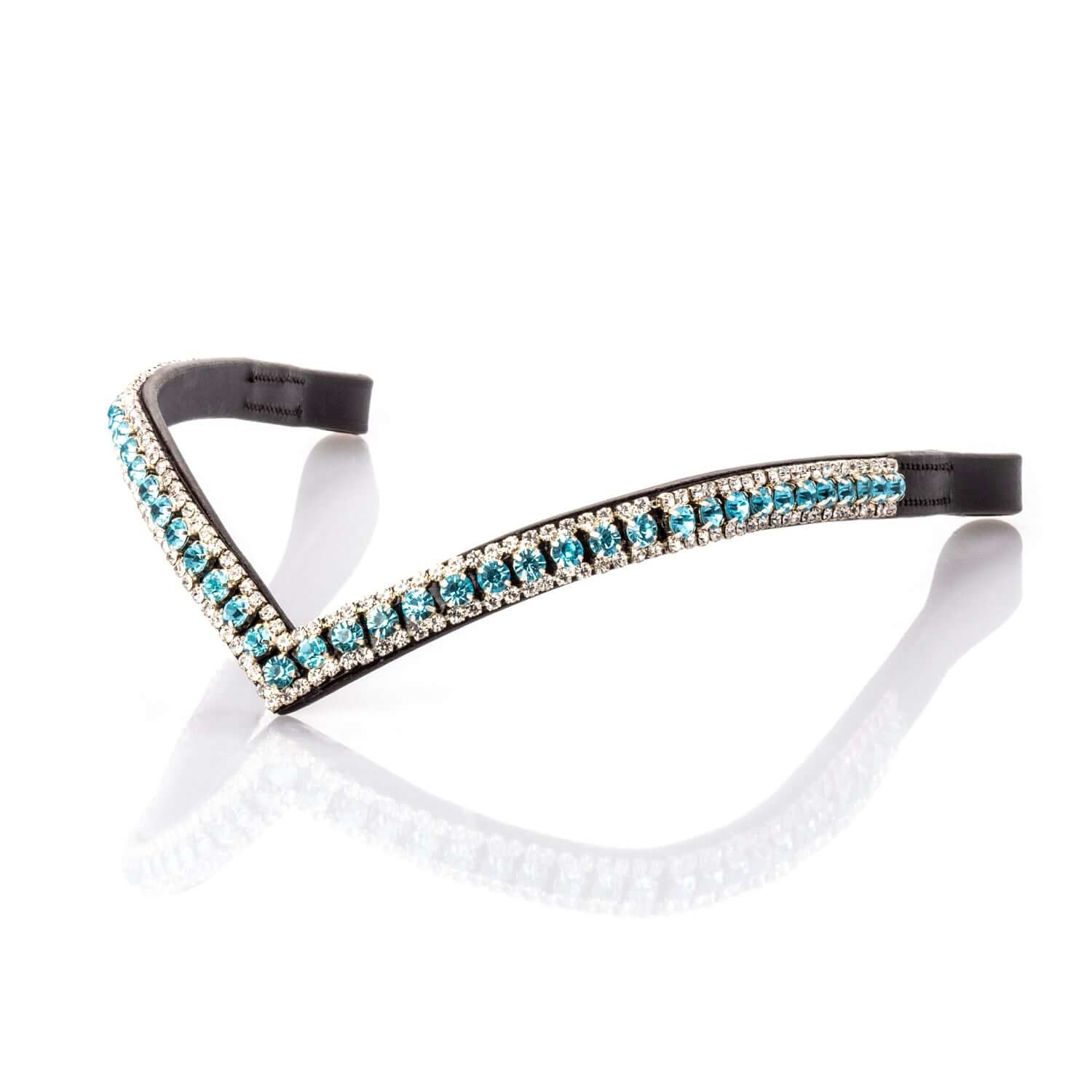 Aquamarine and Clear Crystal Thin V Browband - Havana