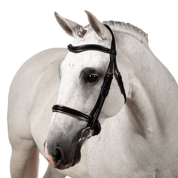 Raised Plain with Silver Pipe Wave Gel Browband - Black