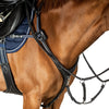 AR 5 POINT LEATHER BREASTPLATE - BLACK WITH BLUE AND WHITE ELASTICS - Flexible Fit Equestrian LLC