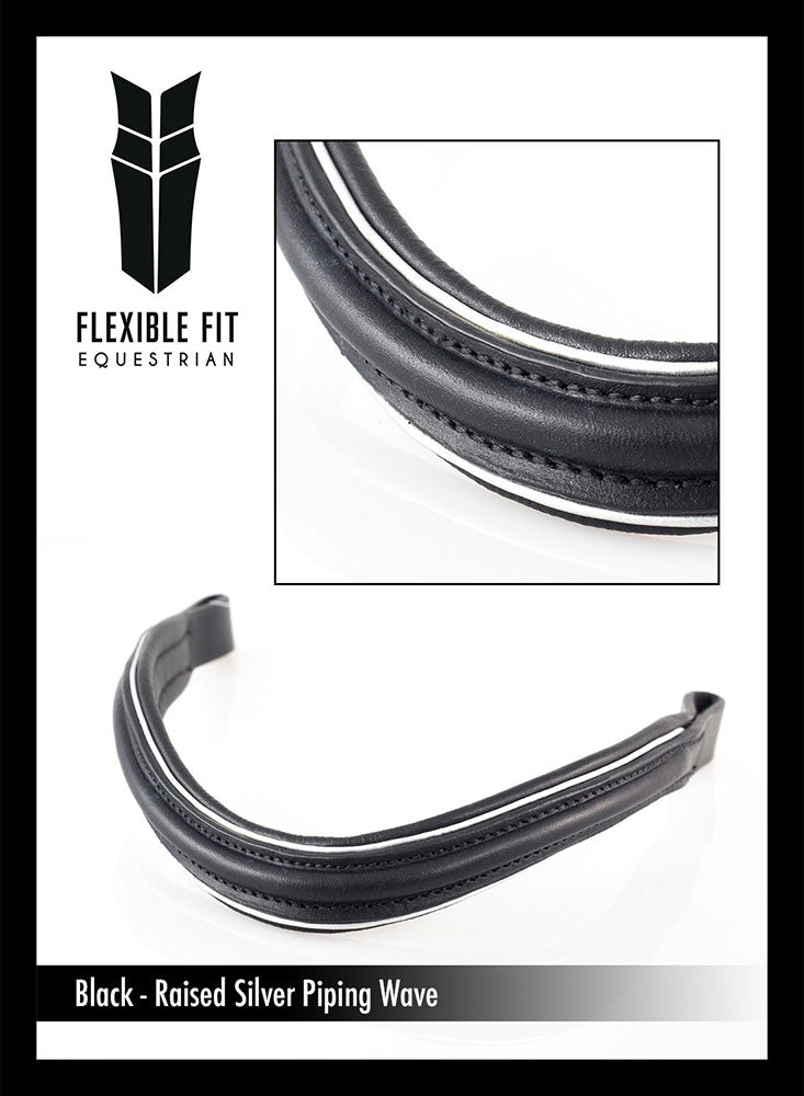 Raised Plain with Silver Pipe Wave Gel Browband - Black