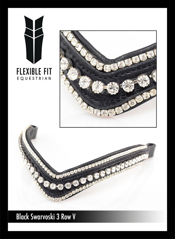 Swarovski Crystal Triple Row V Gel Browband - Black