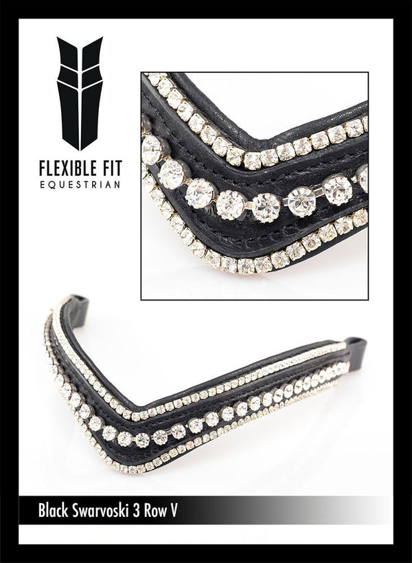 Swarovski Crystal Triple Row V Gel Browband - Black