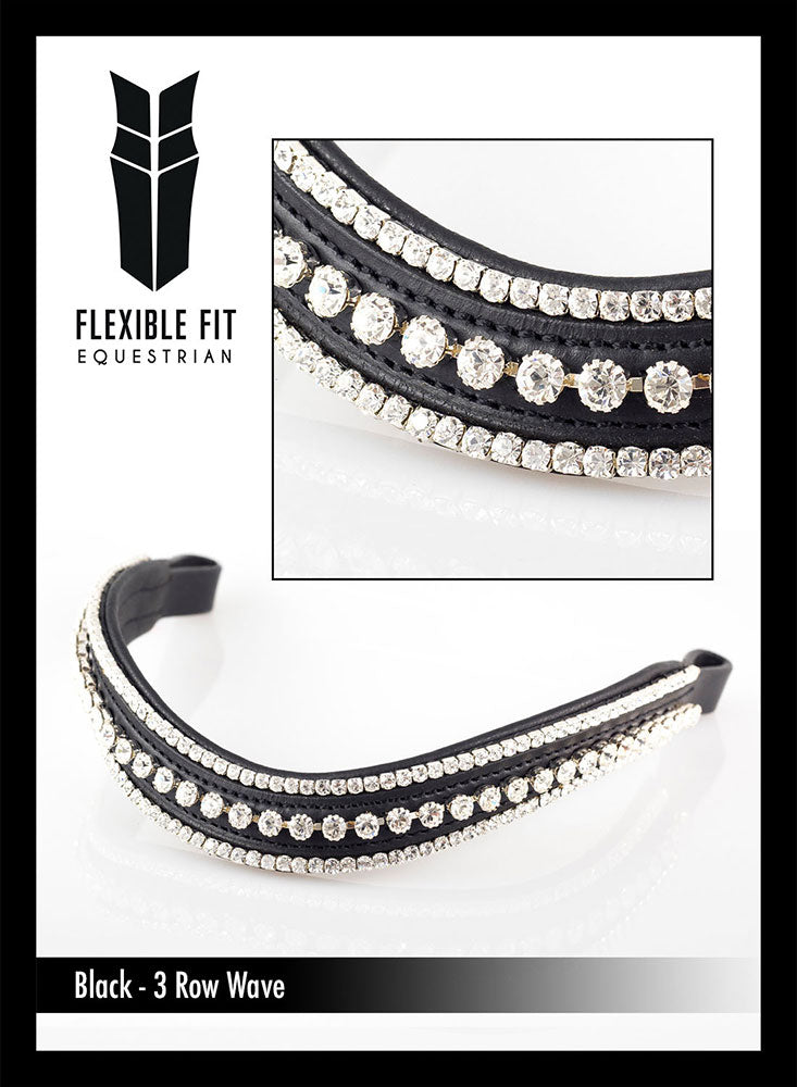 Swarovski Crystal Triple Row Wave Gel Browband - Black