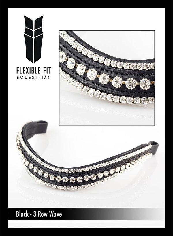 Swarovski Crystal Triple Row Wave Gel Browband - Black