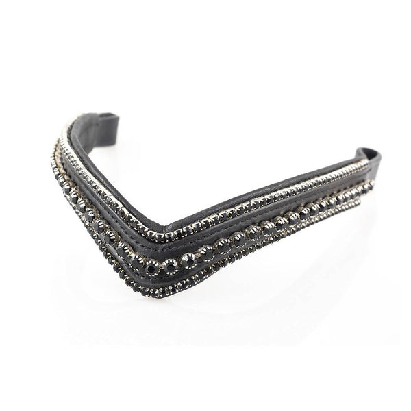 SWAROVSKI TRIPLE ROW V BLACK CRYSTAL - BLACK BROWBAND - Flexible Fit Equestrian LLC