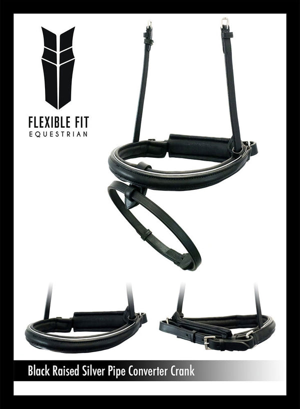 Straight Raised Plain Silver Pipe Converter Crank - Black Gel Noseband