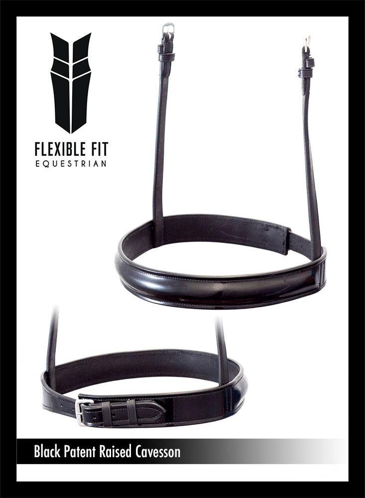 STRAIGHT RAISED PATENT FOX HUNTER CAVESSON - BLACK NOSEBAND - Flexible Fit Equestrian LLC