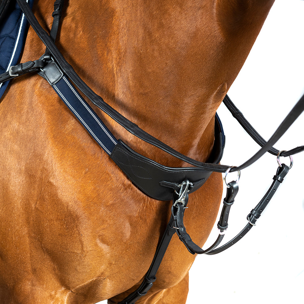 Adjustable girth strap with clip on English breastplate