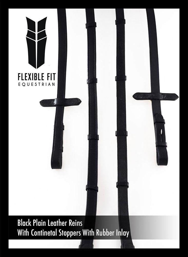 PLAIN LEATHER WITH RUBBER INSOLE AND CONTINENTAL STOPPERS BLACK - Flexible Fit Equestrian LLC