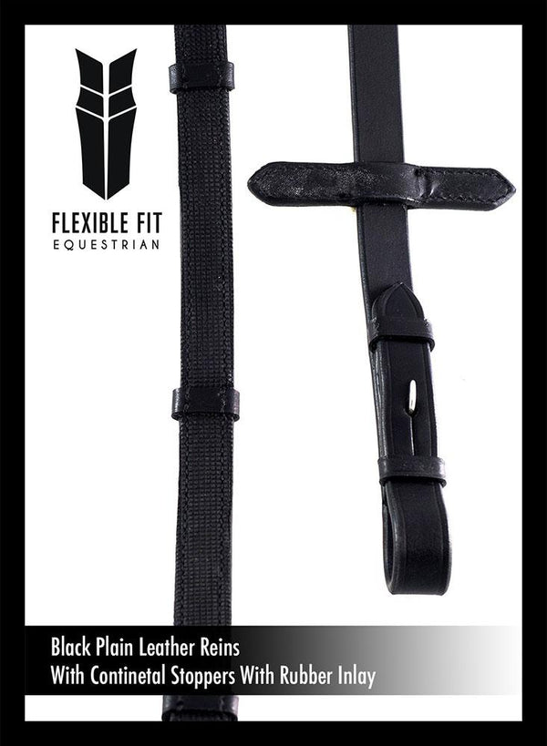 PLAIN LEATHER WITH RUBBER INSOLE AND CONTINENTAL STOPPERS BLACK - Flexible Fit Equestrian LLC