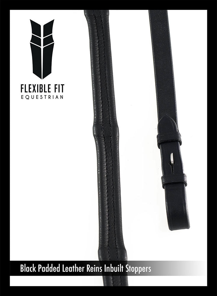 Padded Leather 5/8 Billet Reins - Black