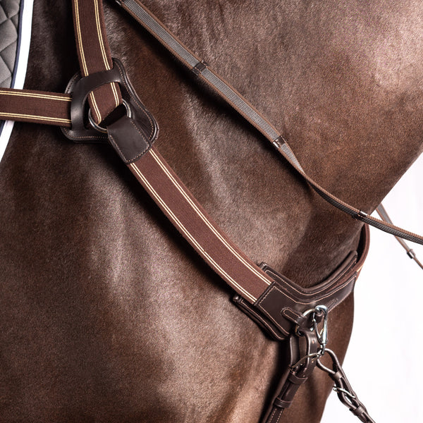 Havana leather 5 point breastplate with brown and cream elastic