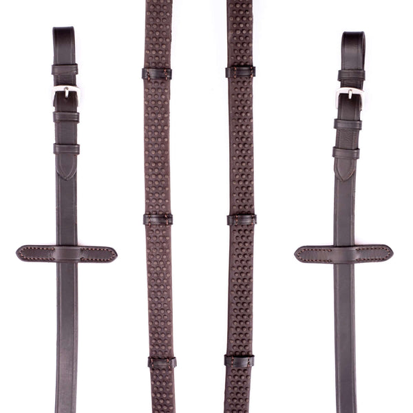 Bio Grip Buckle Reins with Continental Stoppers - Havana