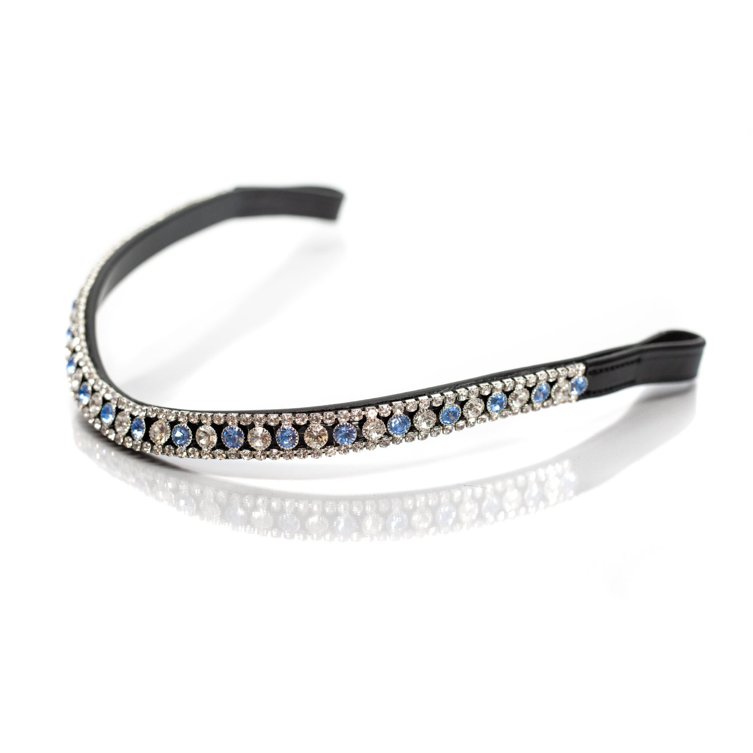 Sky Blue and Clear Crystal Thin Wave Browband - Black