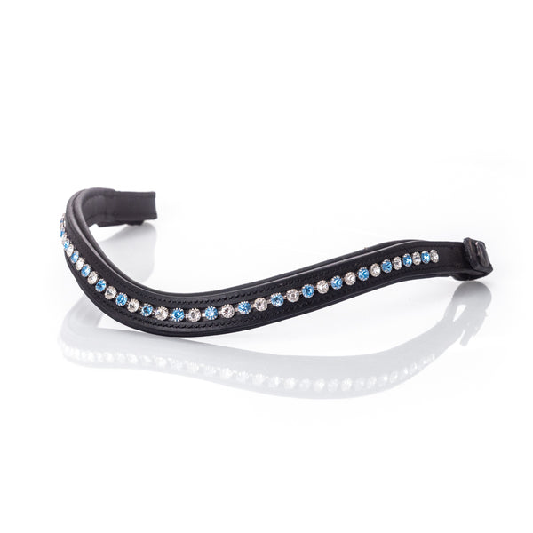 Sky Blue and Clear Crystal Wave Gel Browband - Black