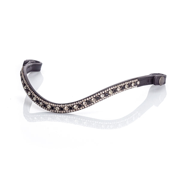 6-Row Crystal Browband For Horses – Black Leather, Full Size [cwell Equine, 16 Bling]