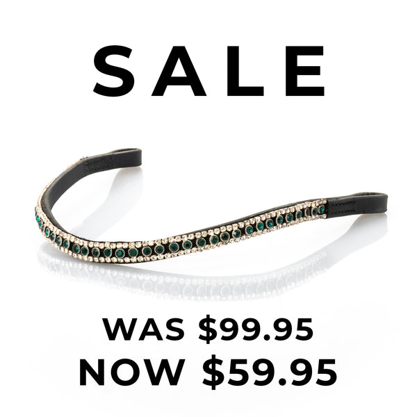 Emerald Green and Clear Crystal Thin Wave Browband - Black
