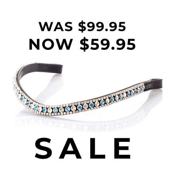 Sky Blue and Clear Crystal Thin Wave Browband - Black