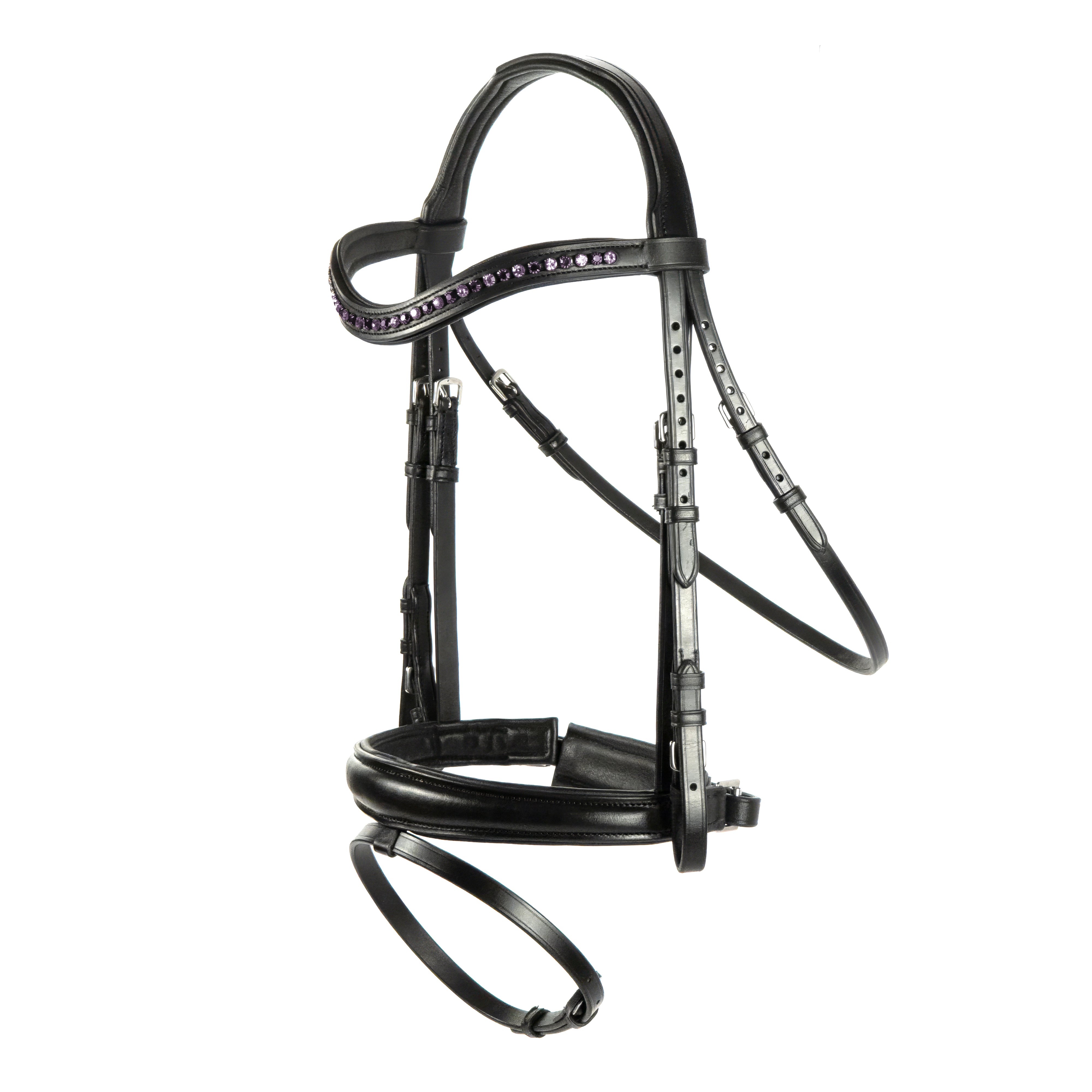 Black English Leather Snaffle Bridle 'Seraphina' - With Removable Flash Noseband