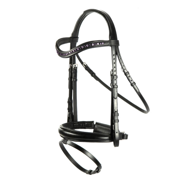 Black English Leather Snaffle Bridle 'Seraphina' - With Removable Flash Noseband