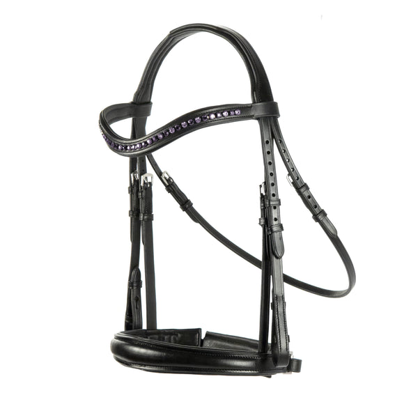 Black English Leather Snaffle Bridle 'Seraphina' - With Removable Flash Noseband