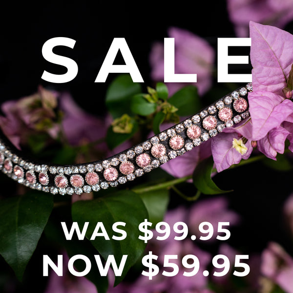 Rose Pink and Clear Crystal Thin Wave Browband - Black