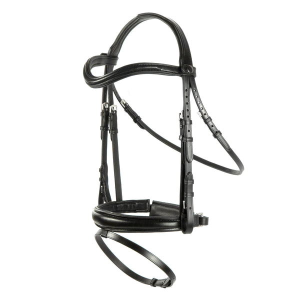 Black English Leather Snaffle Bridle 'Sam' - With Removable Flash Noseband