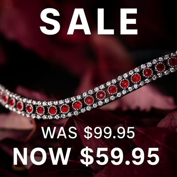Red and Clear Crystal Thin Wave Browband - Black