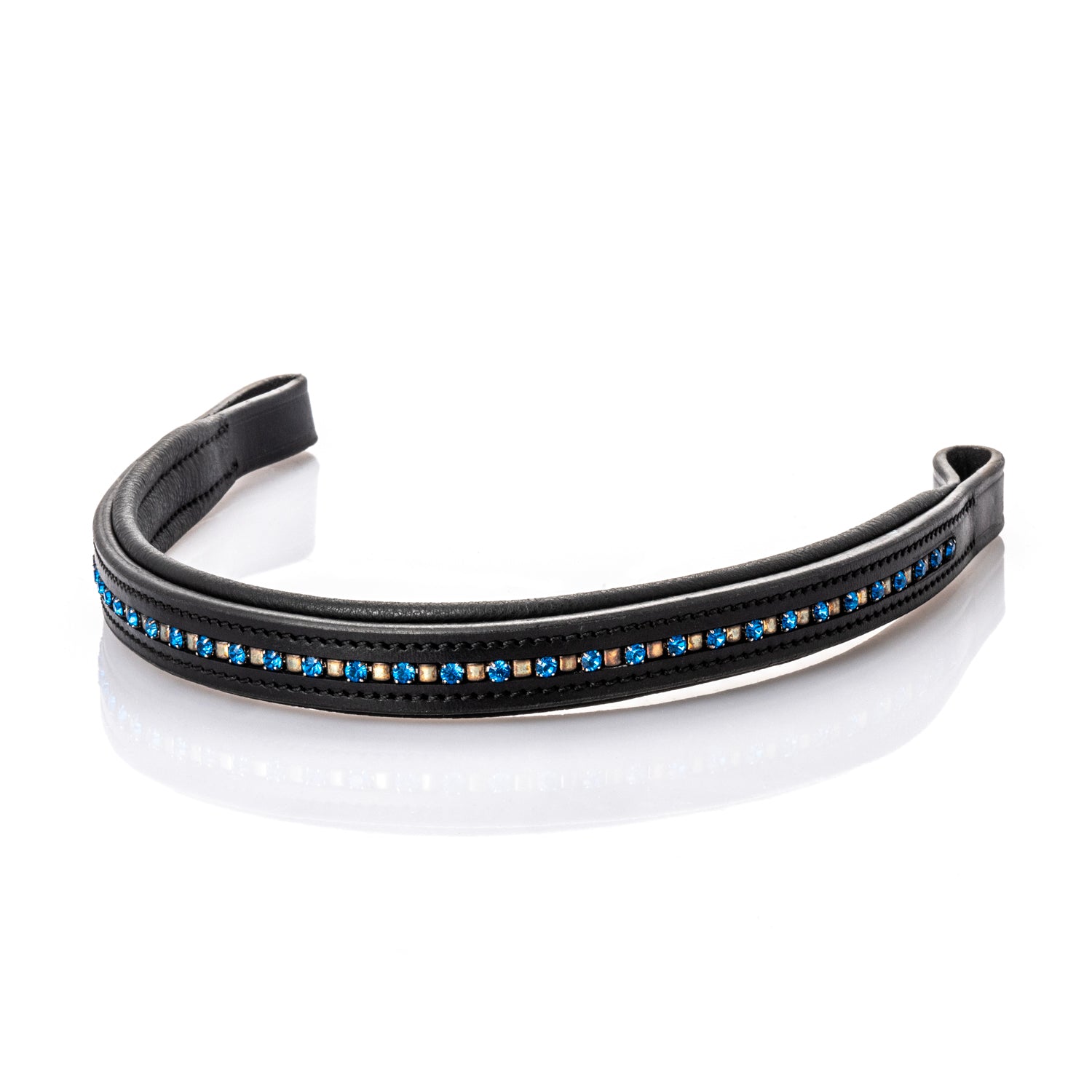Navy Blue Crystal and Mini Clincher Straight Gel Browband - Black