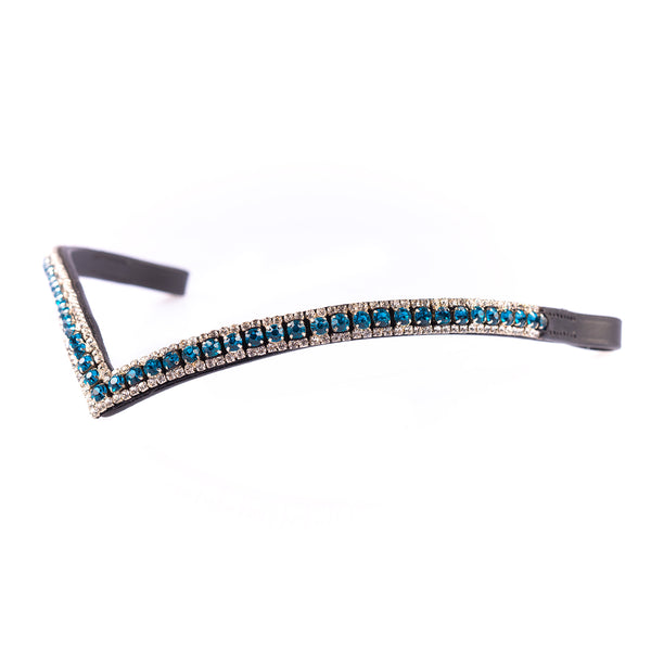 Ocean and Clear Crystal Thin V Browband - Black