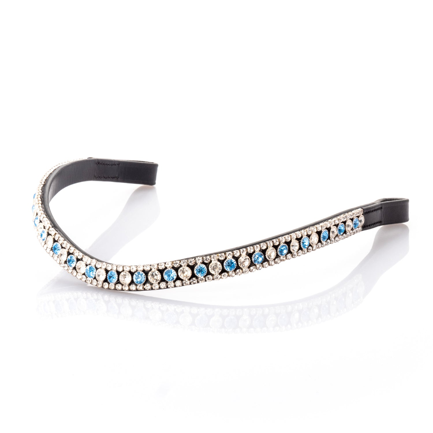 Sky Blue and Clear Crystal Thin Wave Browband - Black