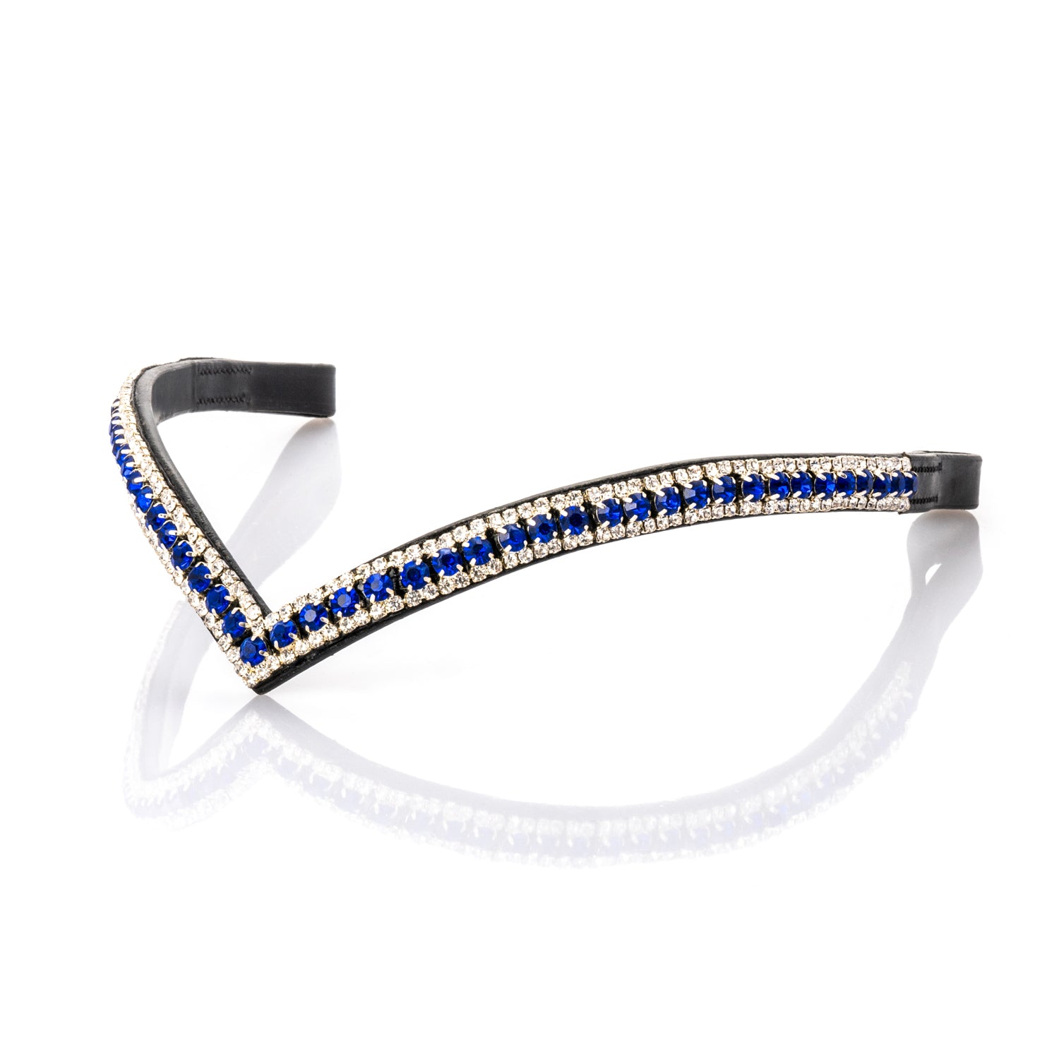 Cobalt and Clear Crystal Thin V Browband - Black