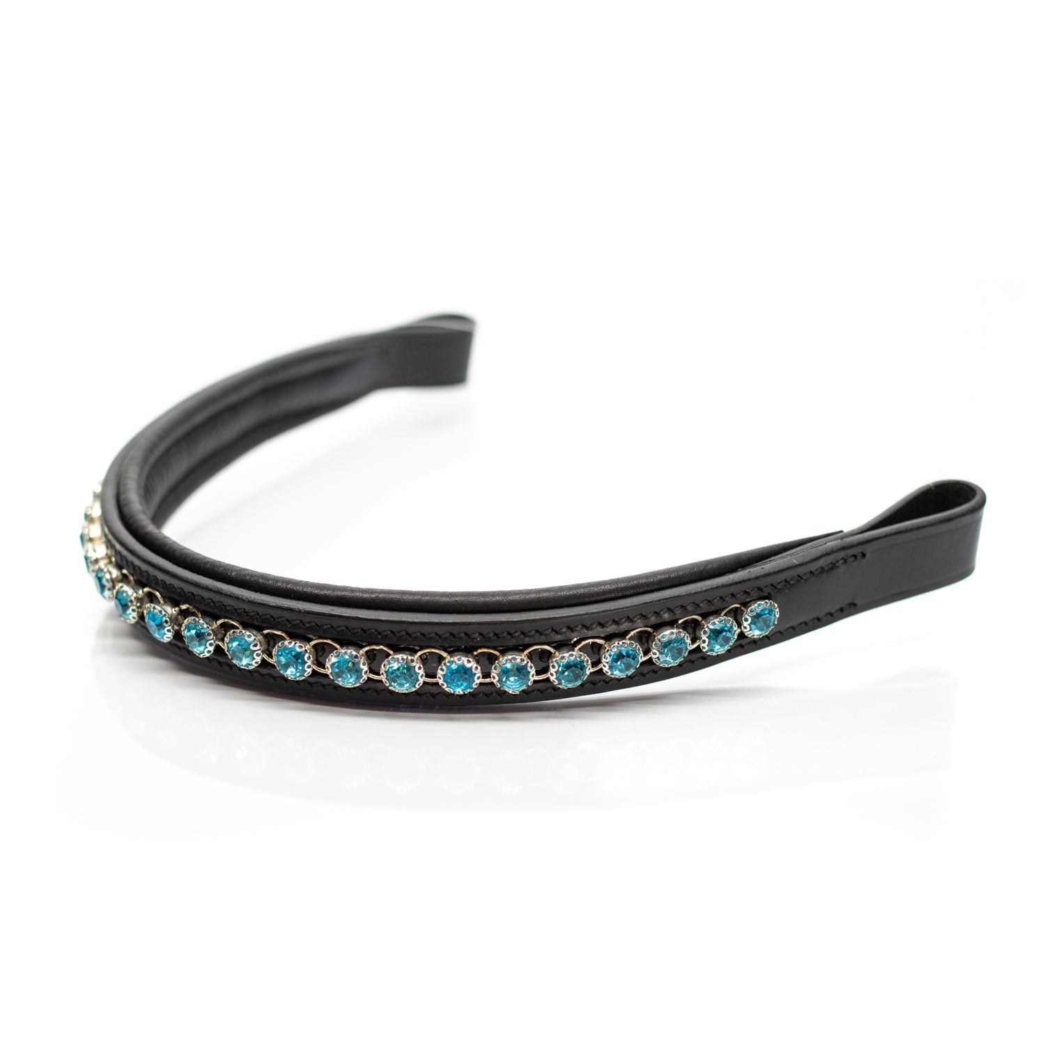 Turquoise Crystal Chain Straight Gel Browband - Black