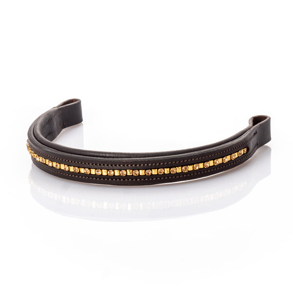 Gold Crystal and Mini Clincher Straight Gel Browband - Havana