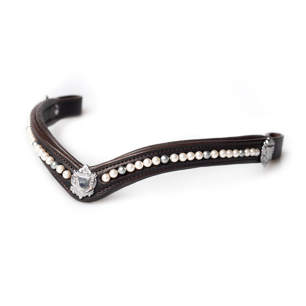 Cream and Grey Pearl with Shields V Gel Browband - Havana