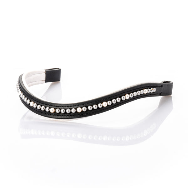 Steel Grey and Cream Pearl with White Padding Wave Gel Browband - Black