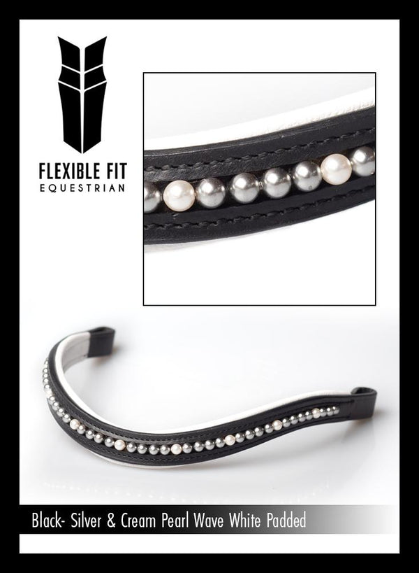 STEEL GREY PEARLAND CREAM MID THIN WAVE WHITE PADDING - BLACK BROWBAND - Flexible Fit Equestrian LLC
