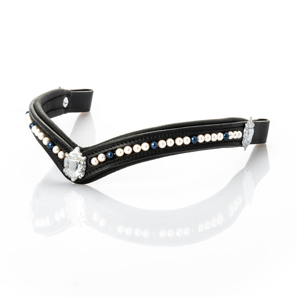 Cream and Navy Blue Pearl with Shields V Gel Browband - Black