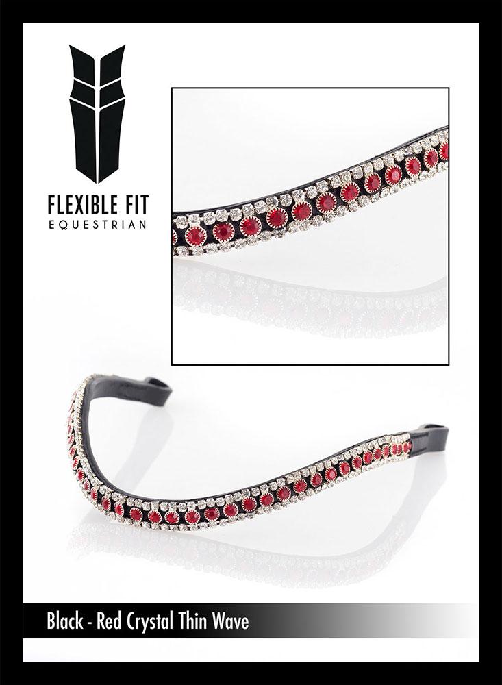 RED AND CLEAR THIN CRYSTAL WAVE - BLACK BROWBAND - Flexible Fit Equestrian LLC