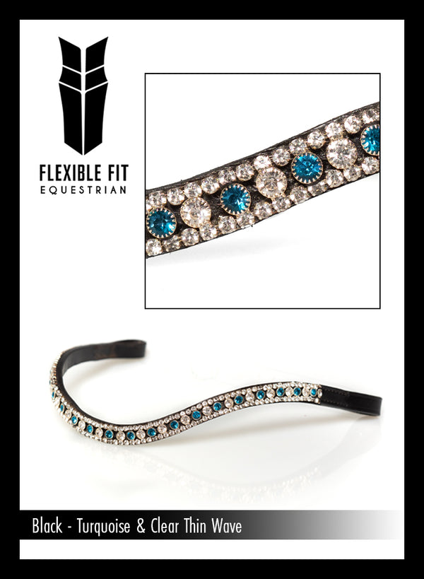 Turquoise and Clear Crystal Thin Wave Browband - Black
