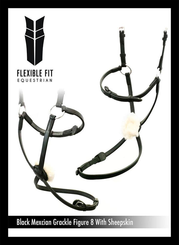 FIGURE 8 WITH SHEEPSKIN - BLACK NOSEBAND - Flexible Fit Equestrian LLC